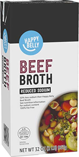 Amazon Brand - Happy Belly Reduced Sodium Beef Broth, 32 fl oz (Pack of 1)