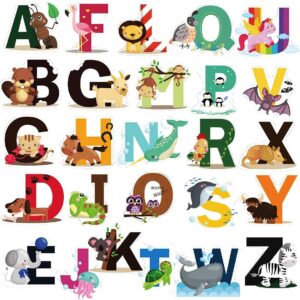dekosh animal alphabet kids wall decals - peel & stick educational baby stickers for playroom, classroom decoration