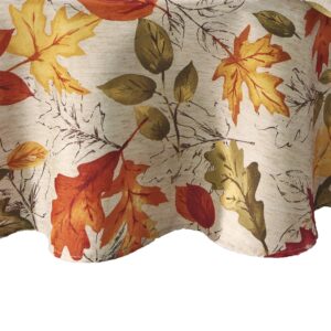 elrene home fashions autumn leaves fall printed tablecloth, holiday table cover for formal or everyday use, 70" round