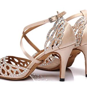 Minishion Women's Latin Salsa Cut-Out Nude Satin Dance Shoes Wedding Sandals US 7