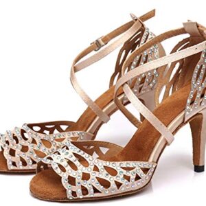 Minishion Women's Latin Salsa Cut-Out Nude Satin Dance Shoes Wedding Sandals US 7