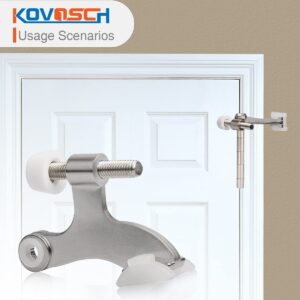 KOVOSCH 6 Pack Hinge Pin Door Stopper Brushed Satin Nickel - Adjustable Heavy Duty Hinge Pin Door Stops with White Rubber Bumper Tips