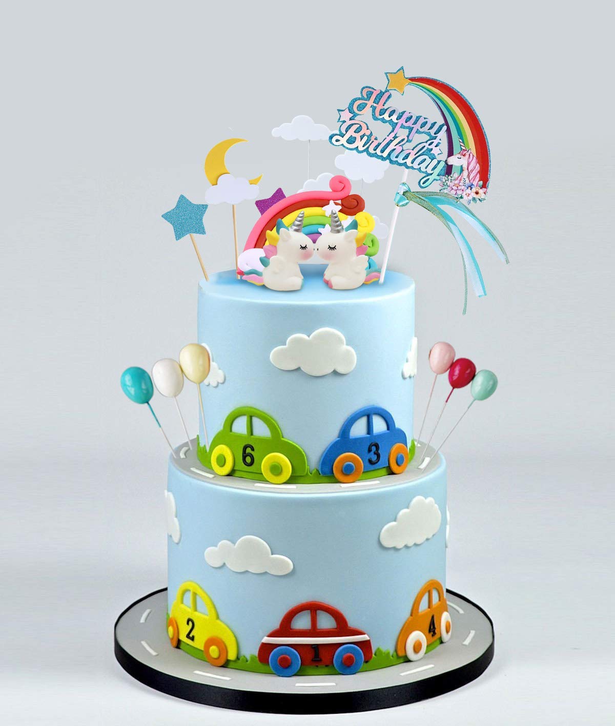 MOVINPE 21pcs Unicorn Cake Topper Kit Cloud Rainbow Balloon Happy Birthday Banner Cake Decoration For Boy Girl Kid Birthday