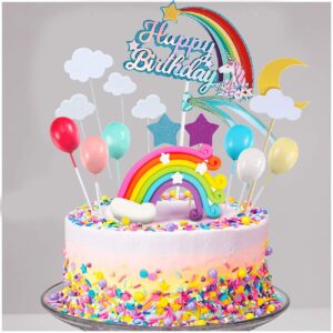 MOVINPE 21pcs Unicorn Cake Topper Kit Cloud Rainbow Balloon Happy Birthday Banner Cake Decoration For Boy Girl Kid Birthday