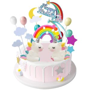 MOVINPE 21pcs Unicorn Cake Topper Kit Cloud Rainbow Balloon Happy Birthday Banner Cake Decoration For Boy Girl Kid Birthday