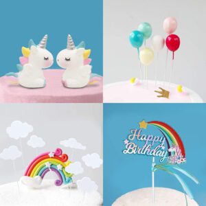 MOVINPE 21pcs Unicorn Cake Topper Kit Cloud Rainbow Balloon Happy Birthday Banner Cake Decoration For Boy Girl Kid Birthday