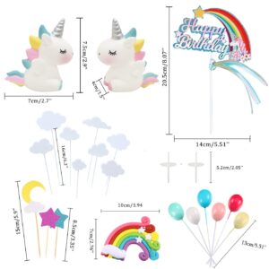 MOVINPE 21pcs Unicorn Cake Topper Kit Cloud Rainbow Balloon Happy Birthday Banner Cake Decoration For Boy Girl Kid Birthday