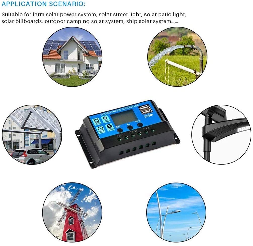 EpRec Solar Charge Controller 12V/24V 20A, Solar Panel Charge Controller with USB Port LCD Display,Compatible with Sealed, Gel, and Flooded Batteries