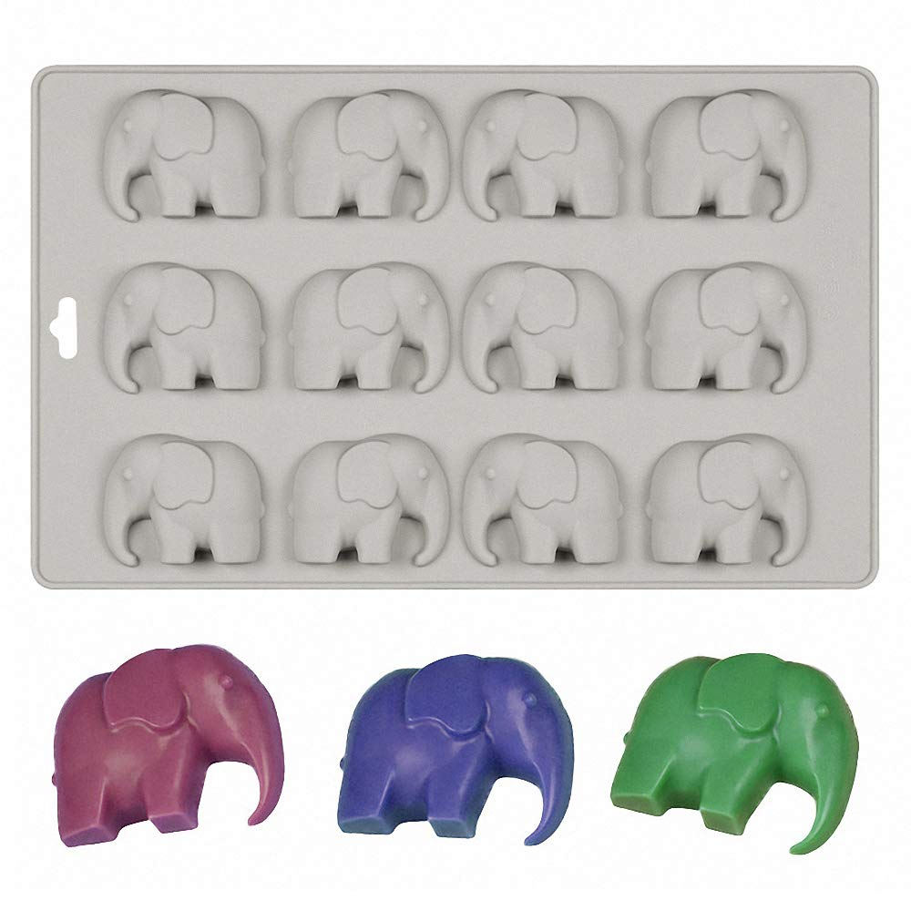 12 Cavities Elephant Chocolate Candy Silicone Mold Gummy Fat Bomb Mould Resin Clay Mini Soap Crayon Mold Ice Cube Tray Cake Cookie Baking Pan for Baby Shower