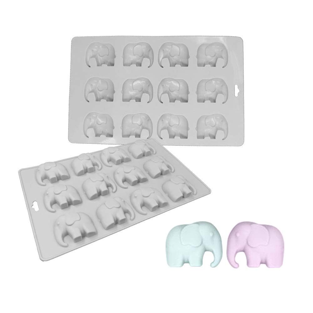 12 Cavities Elephant Chocolate Candy Silicone Mold Gummy Fat Bomb Mould Resin Clay Mini Soap Crayon Mold Ice Cube Tray Cake Cookie Baking Pan for Baby Shower