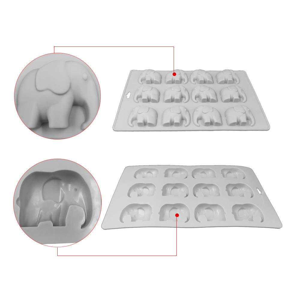 12 Cavities Elephant Chocolate Candy Silicone Mold Gummy Fat Bomb Mould Resin Clay Mini Soap Crayon Mold Ice Cube Tray Cake Cookie Baking Pan for Baby Shower