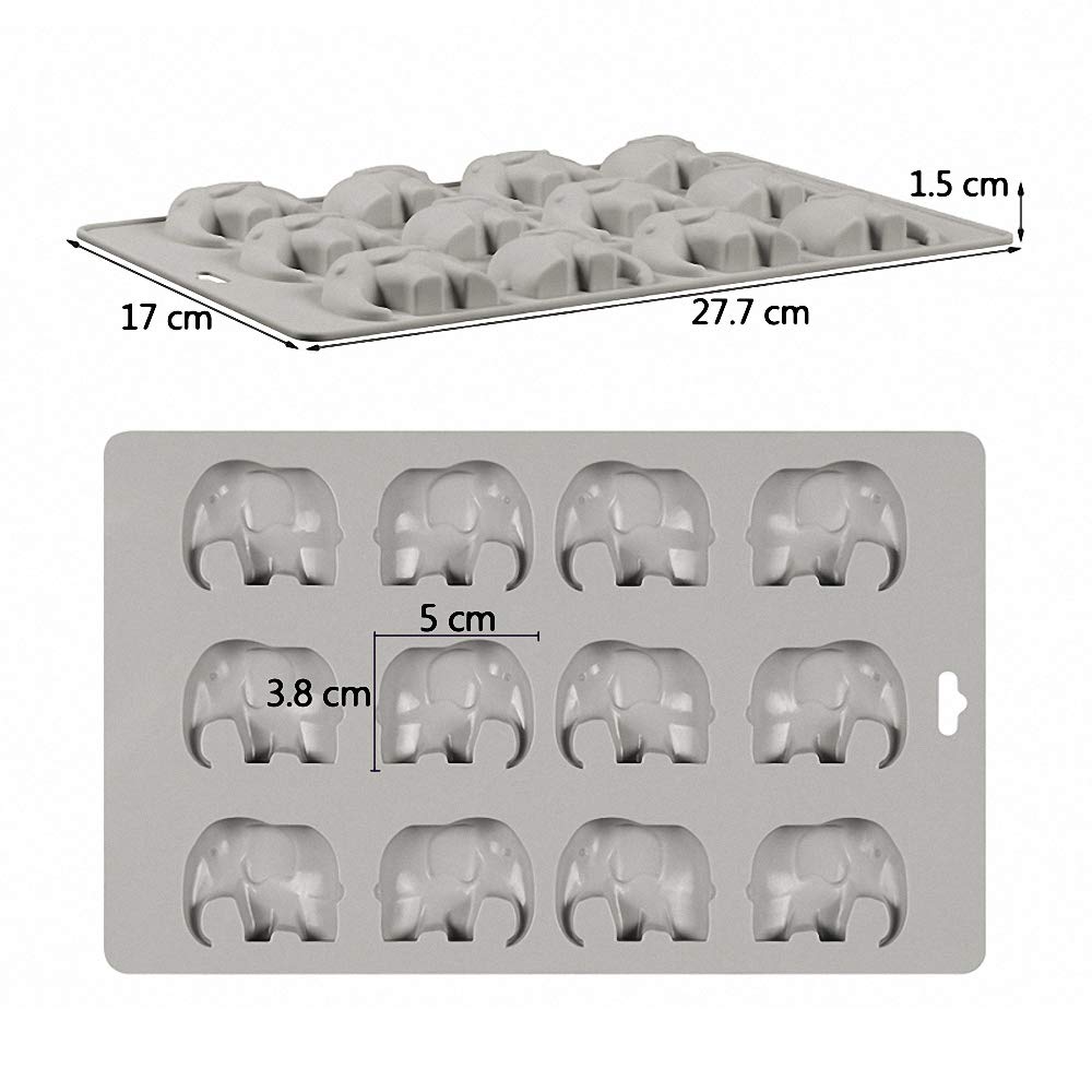 12 Cavities Elephant Chocolate Candy Silicone Mold Gummy Fat Bomb Mould Resin Clay Mini Soap Crayon Mold Ice Cube Tray Cake Cookie Baking Pan for Baby Shower