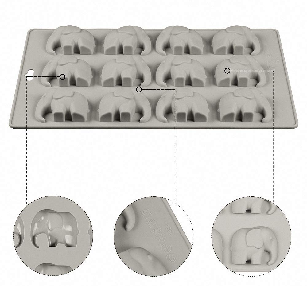 12 Cavities Elephant Chocolate Candy Silicone Mold Gummy Fat Bomb Mould Resin Clay Mini Soap Crayon Mold Ice Cube Tray Cake Cookie Baking Pan for Baby Shower