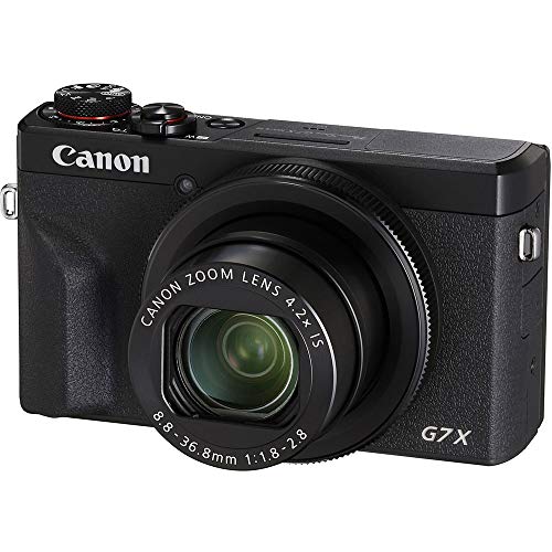 Canon PowerShot G7X Mark III 20.1MP 4K Digital Camera Vlogger Bundle (Black) with 4.2X Optical Zoom Lens 24-100mm f/1.8-2.8 Black 3637C001 with 64GB Memory, Tripod, Camera Bag, HDMI Cable,