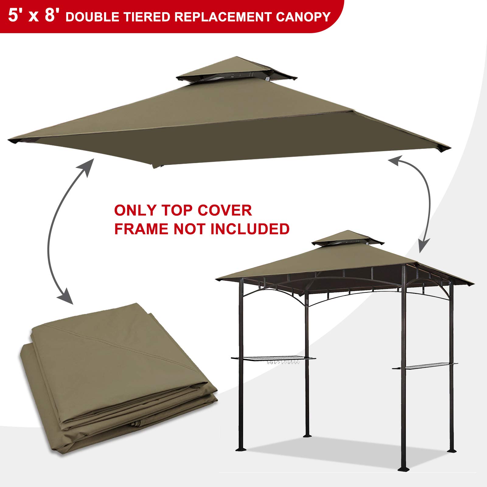 Eurmax USA High Performance Grill Gazebo Canopy Replacement Cover 5x8 BBQ Gazebo Shelter Top（Cocoa