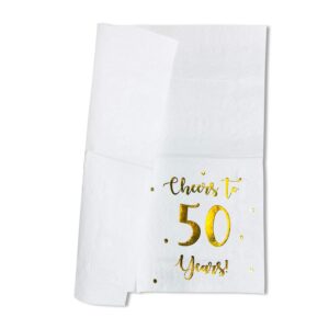 Cheers to 50 Years Cocktail Napkins | Happy 50th Birthday Decorations for Men and Women and Wedding Anniversary Party Decorations | 50-Pack 3-Ply Napkins | 5 x 5 inch folded (White)