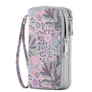 hawee double zipper wallet for woman clutch purse with cell phone pocket for smart phone/card/coin/cash, fissidens flower