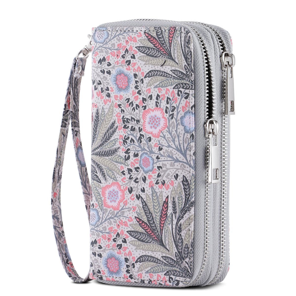 HAWEE Double Zipper Wallet for Woman Clutch Purse with Cell Phone Pocket for Smart Phone/Card/Coin/Cash, Fissidens Flower