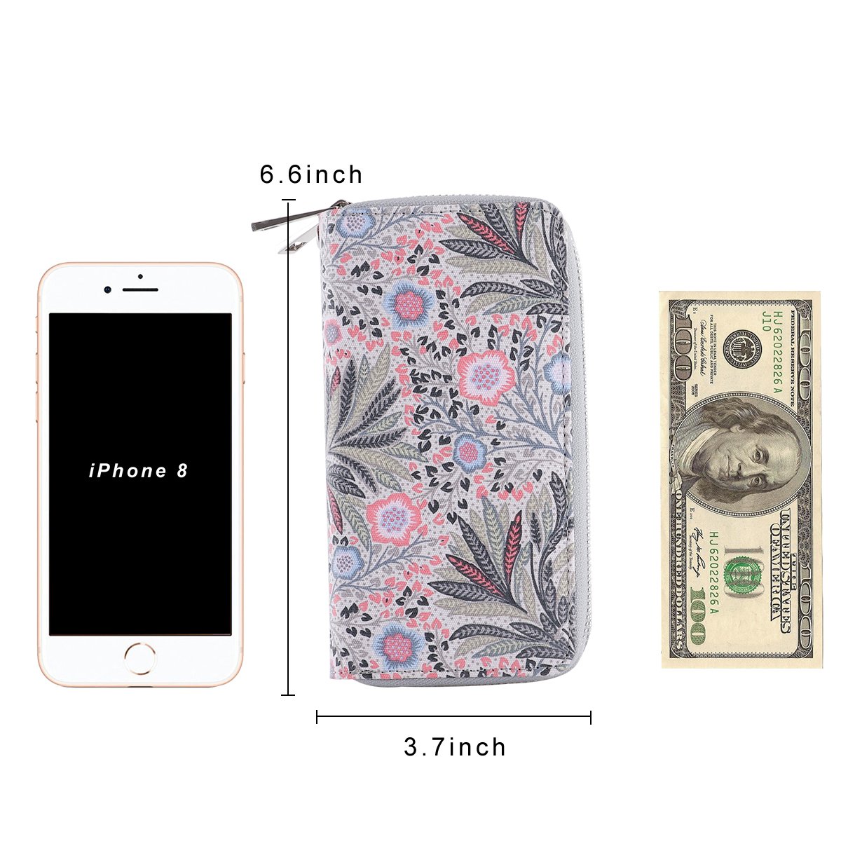 HAWEE Double Zipper Wallet for Woman Clutch Purse with Cell Phone Pocket for Smart Phone/Card/Coin/Cash, Fissidens Flower