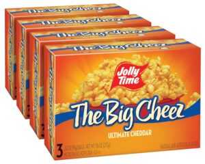 jolly time gourmet cheddar cheese non-gmo microwave popcorn (the big cheez, 3.2 ounce (pack of 12))