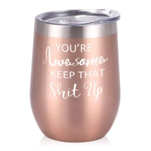 gingprous you're awesome keep that up birthday gifts wine tumbler for women, 12 oz insulated wine tumbler with saying, inspirational funny gift idea for best friends girlfriend coworker, mint…