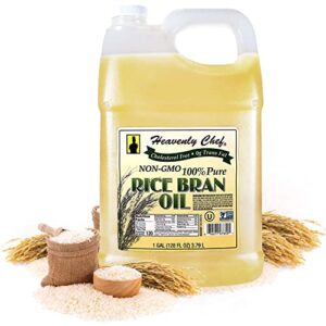 rice bran oil | 1 gallon (128 ounces) | kosher | all- natural, made from 100% non-gmo rice | rich in vit e and gamma oryzanol | unfiltered, no trans fat | by heavenly chef