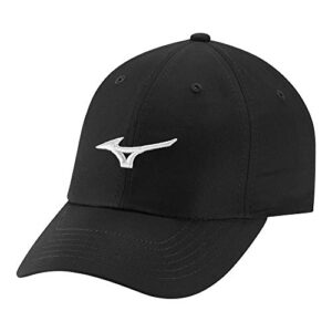 mizuno tour adjustable lightweight hat | black-white | unisex | one size fits all (one)