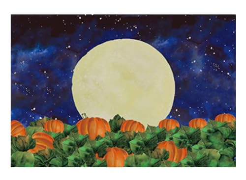 Funnytree 7x5FT Halloween Pumpkin Field Photography Backdrop for Kids Birthday Party Banner Starry Sky Night Moon Background Photo Booth