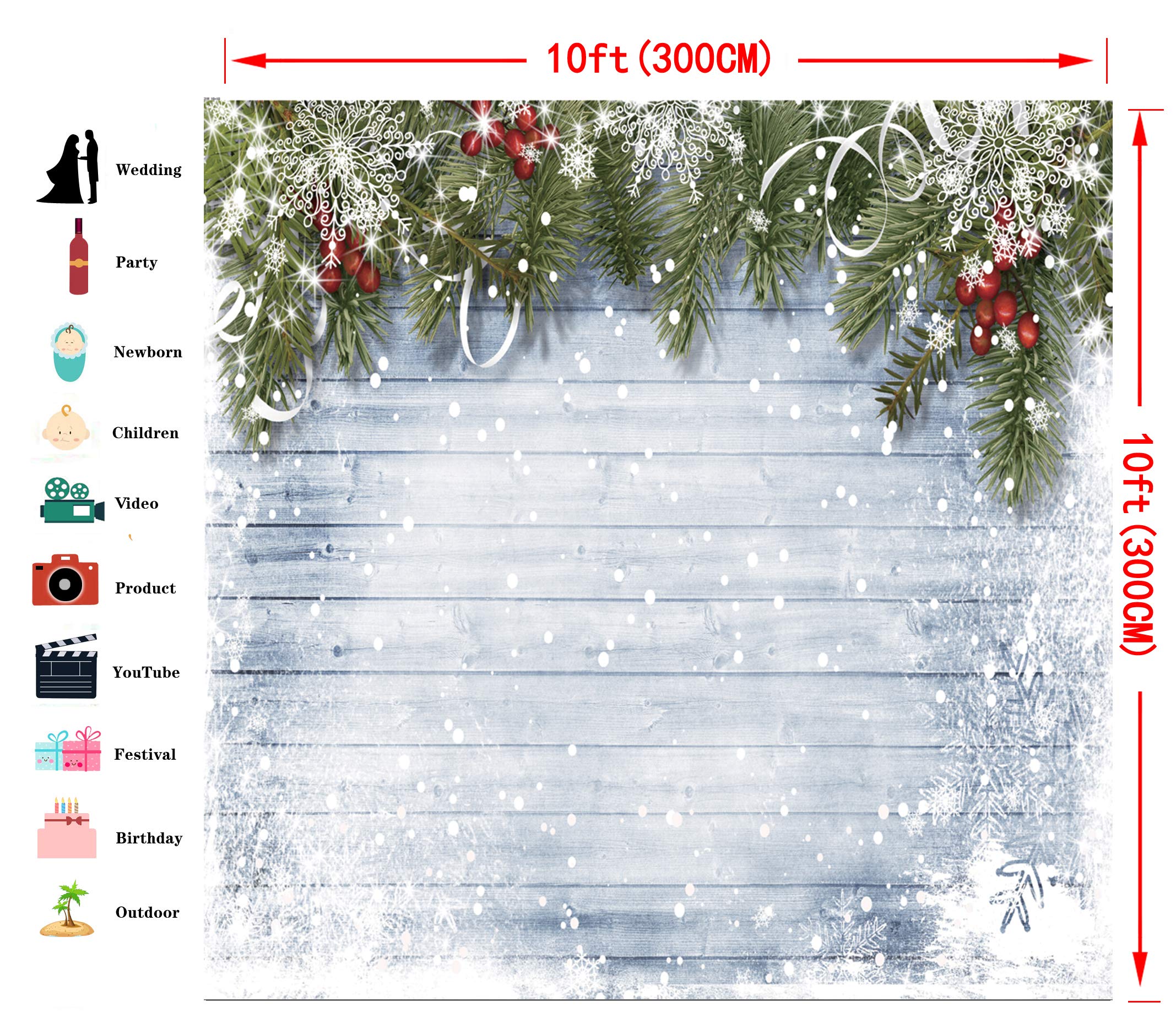 Dudaacvt 10x10ft Christmas Photography Backdrops Wooden Wall White Snow Backdrop Christmas Decoration Backdrops D219