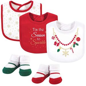 little treasure unisex baby cotton bib and sock set, christmas necklace, one size