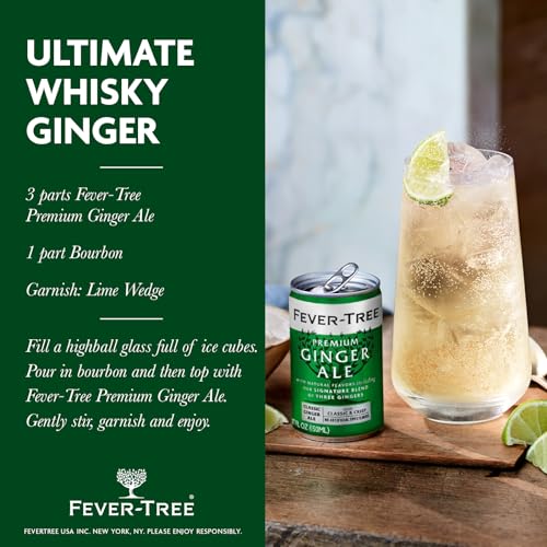 Fever Tree Ginger Ale - Premium Quality Mixer - Refreshing Beverage for Cocktails & Mocktails. Naturally Sourced Ingredients, No Artificial Sweeteners or Colors - 150 ML Cans - Pack of 24