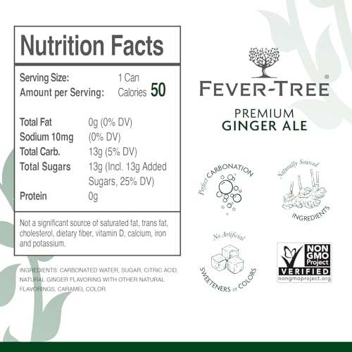 Fever Tree Ginger Ale - Premium Quality Mixer - Refreshing Beverage for Cocktails & Mocktails. Naturally Sourced Ingredients, No Artificial Sweeteners or Colors - 150 ML Cans - Pack of 24