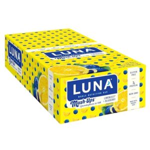 luna mash-ups - lemonzest + blueberry flavor - gluten-free - non-gmo - 7-9g protein - made with organic oats - low glycemic - whole nutrition snack bars - 1.69 oz. (15 count)