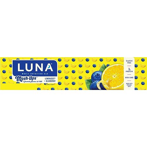 LUNA Mash-Ups - LemonZest + Blueberry Flavor - Gluten-Free - Non-GMO - 7-9g Protein - Made with Organic Oats - Low Glycemic - Whole Nutrition Snack Bars - 1.69 oz. (15 Count)