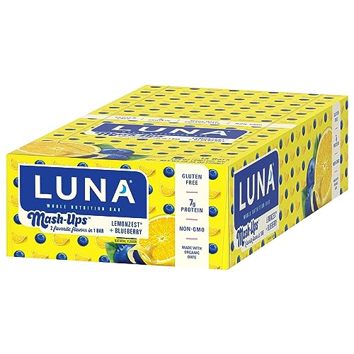 LUNA Mash-Ups - LemonZest + Blueberry Flavor - Gluten-Free - Non-GMO - 7-9g Protein - Made with Organic Oats - Low Glycemic - Whole Nutrition Snack Bars - 1.69 oz. (15 Count)