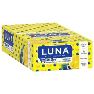 LUNA Mash-Ups - LemonZest + Blueberry Flavor - Gluten-Free - Non-GMO - 7-9g Protein - Made with Organic Oats - Low Glycemic - Whole Nutrition Snack Bars - 1.69 oz. (15 Count)