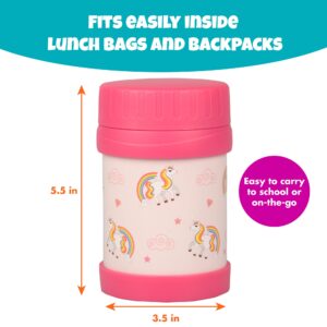 Bentology Stainless Steel Insulated Lunch 13 oz Thermos for Kids – Large Leak-Proof Storage Jar Container for Hot & Cold Food, Soups, Liquids - BPA Free - Fits Most Lunch Boxes and Bags - Unicorn