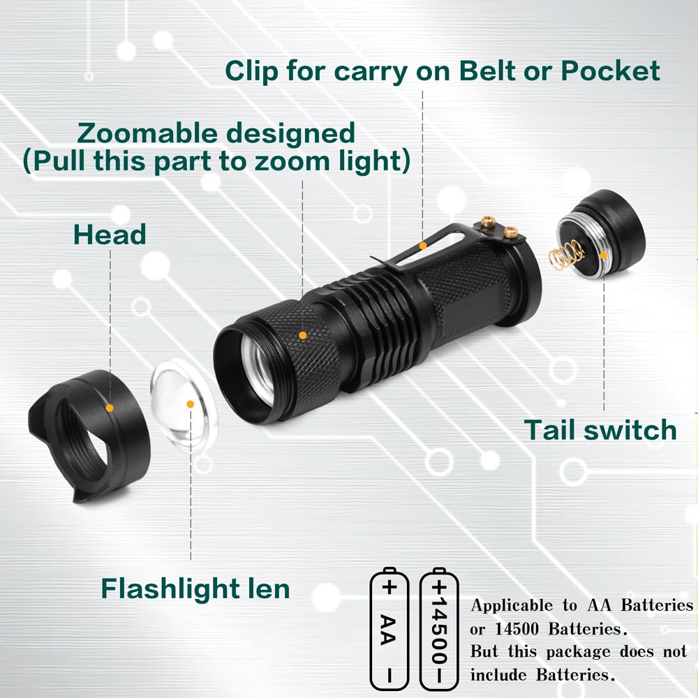 RaySoar (Pack of 4) 4 Color Light Single Mode Flashlight: Red Light Flashlight, Green Light Flashlight, Blue Light Flashlight, Cool White Light Flashlight for Night Observation, Hunting, Fishing