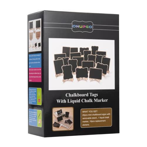 ONUPGO Mini Chalkboard Signs, 20 Pack Small Wooden Chalkboard Labels with Easels Stand, Place Cards, Food Signs, Blackboards for Table Numbers, Weddings Signs, Party Decoration