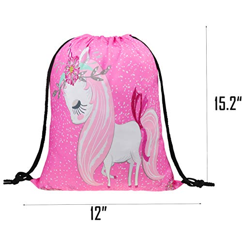 DRESHOW BQUBO 5 Pack Unicorn Gifts for Girls Drawstring Backpack/Makeup Bag/Necklace/Coin Purse Unicorn Set