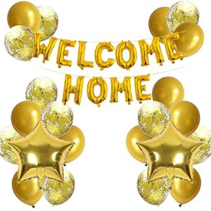 jumdaqq welcome home letter balloon banner with star confetti balloons for army military theme deployment return home family party decorations(24 pack) (gold)