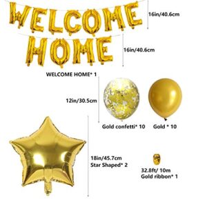 JumDaQQ Welcome Home Letter Balloon Banner with Star Confetti Balloons for Army Military Theme Deployment Return Home Family Party Decorations(24 Pack) (gold)