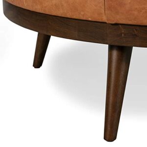 POLY & BARK Gio Modern Leather Ottoman Pouf (Cognac Tan)