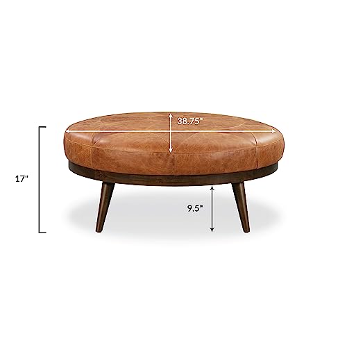 POLY & BARK Gio Modern Leather Ottoman Pouf (Cognac Tan)