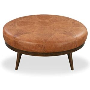 POLY & BARK Gio Modern Leather Ottoman Pouf (Cognac Tan)