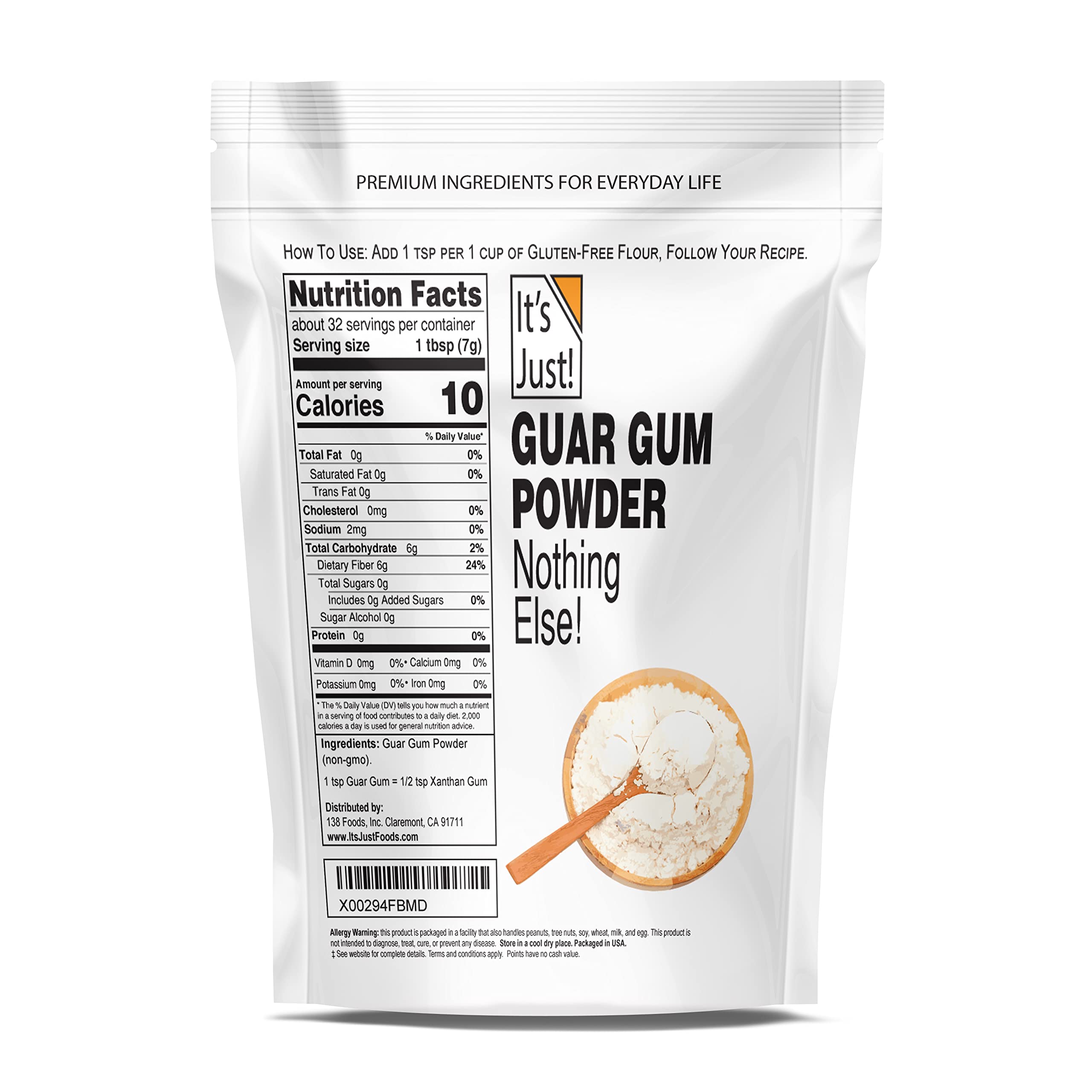 It's Just - Guar Gum, Thickens Cold Items, Keto Baking, Gluten-Free, Substitute Xanthan Gum, 8oz