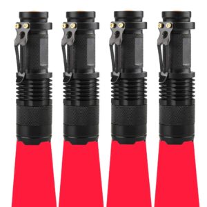 RaySoar 4 Pack Red Light Flashlight, 3 Modes Red LDE Flashlight Red Flashlight for Astronomy, Night Observation and Outdoor Activities