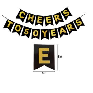 Gold 50th Birthday Decorations kit- Cheers To 50 Years Banner Balloons and Cake Topper, Happy Birthday Sash, Gold Tinsel Foil Fringe Curtains, for Birthday&Anniversary Decorations