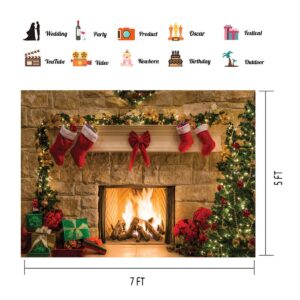 CHAIYA 7x5ft Christmas Fireplace Backdrop for Family Portrait Studio Winter Decorations and Photo Background CY036