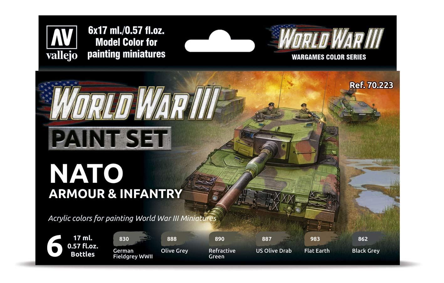 Vallejo VAL70223 AV Model Color Set-WWIII NATO Armour&Infanrty (6), 17 ml (Pack of 6)